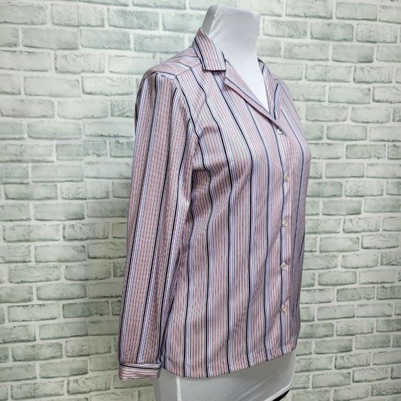 Vintage 70s Queen Casuals Womens M Striped Button Front Long Sleeve Blouse - Picture 3 of 8
